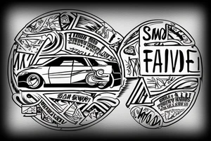 A honda trail 90 surrounded by a circle sawmill blade with the words smoke and sawdust above and below the honda trail tattoo idea