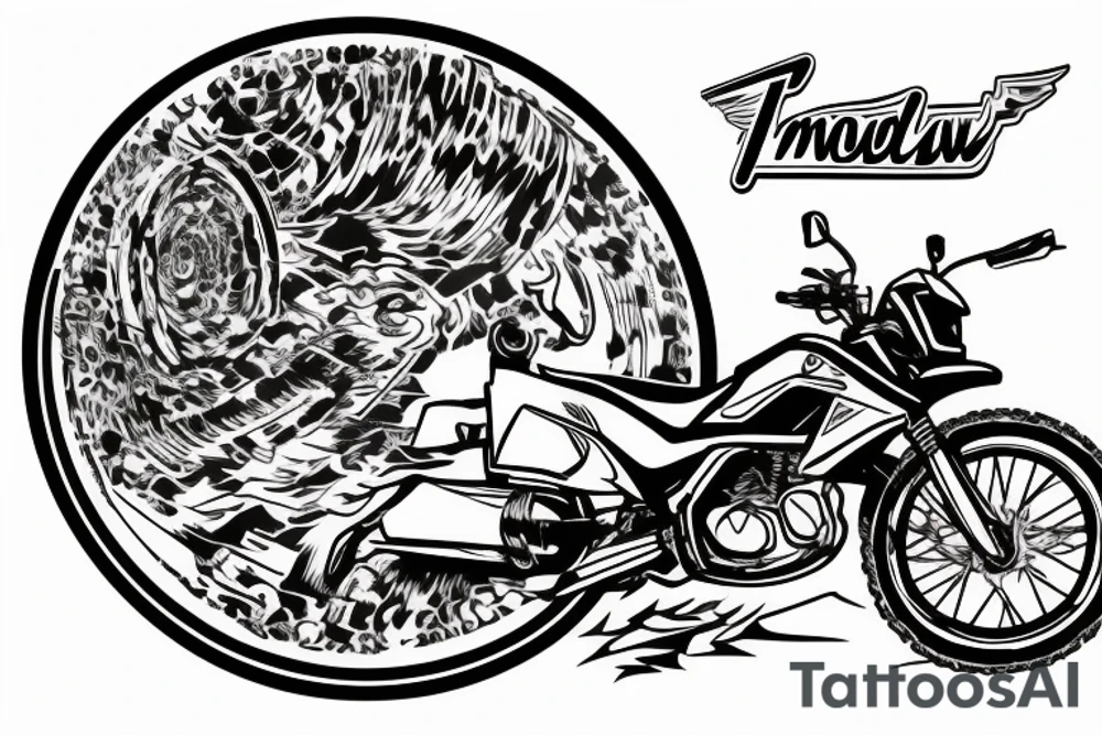 A honda trail 90cc surrounded by a circle sawmill blade with the words "smoke & sawdust" above and below the trail 90 tattoo idea