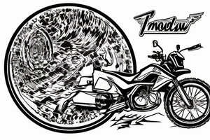 A honda trail 90cc surrounded by a circle sawmill blade with the words "smoke & sawdust" above and below the trail 90 tattoo idea