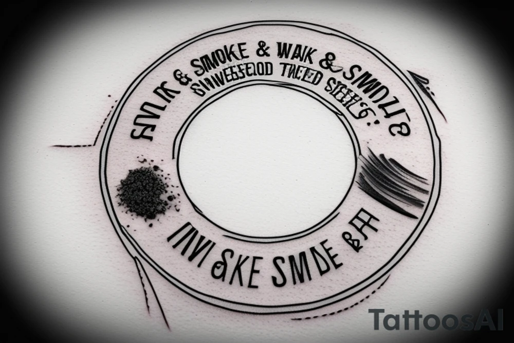 A circle sawmill blade containing the words "smoke & sawdust" surrounding a honda motorcycle tattoo idea