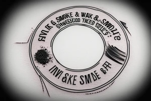 A circle sawmill blade containing the words "smoke & sawdust" surrounding a honda motorcycle tattoo idea