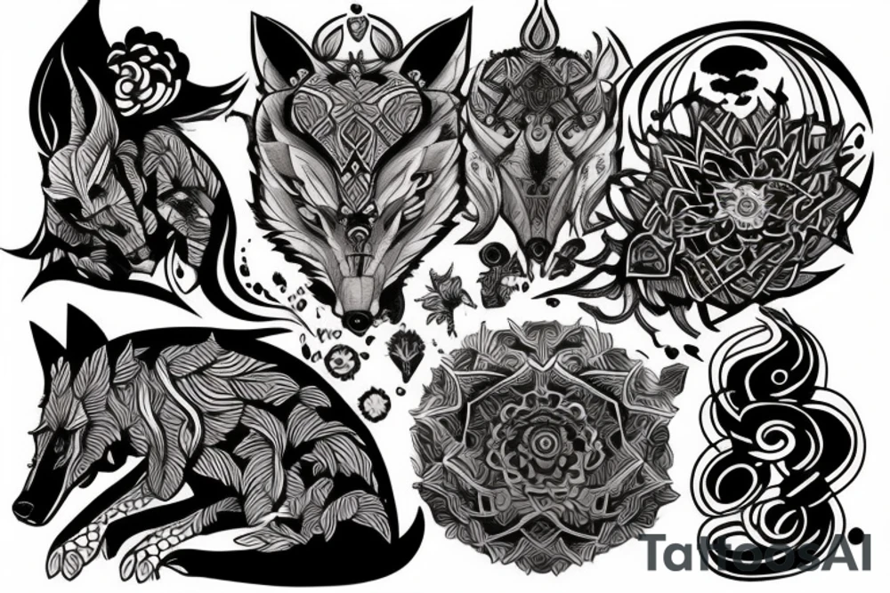 Neo trad wolf tattoo idea