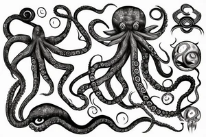 Octopus with esch tentacle with a different culture tattoo idea