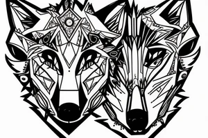 wolf face with half the face as electronic circuitry tattoo idea
