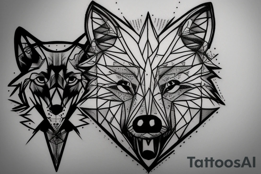 wolf face with half the face as electronic circuitry tattoo idea
