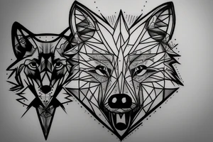 wolf face with half the face as electronic circuitry tattoo idea