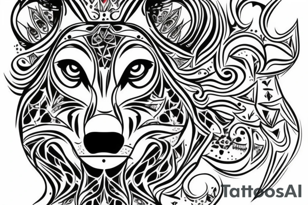wolf face with half the face as electronic circuitry tattoo idea