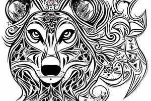 wolf face with half the face as electronic circuitry tattoo idea