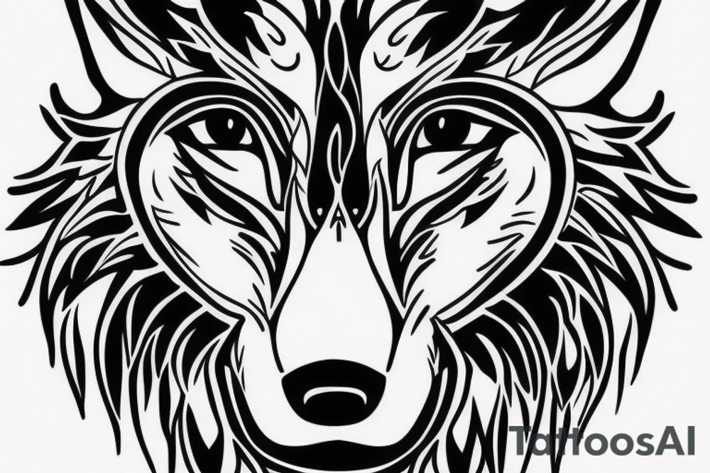 wolf face with half the face as electronic circuitry tattoo idea