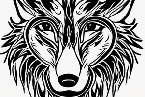wolf face with half the face as electronic circuitry tattoo idea