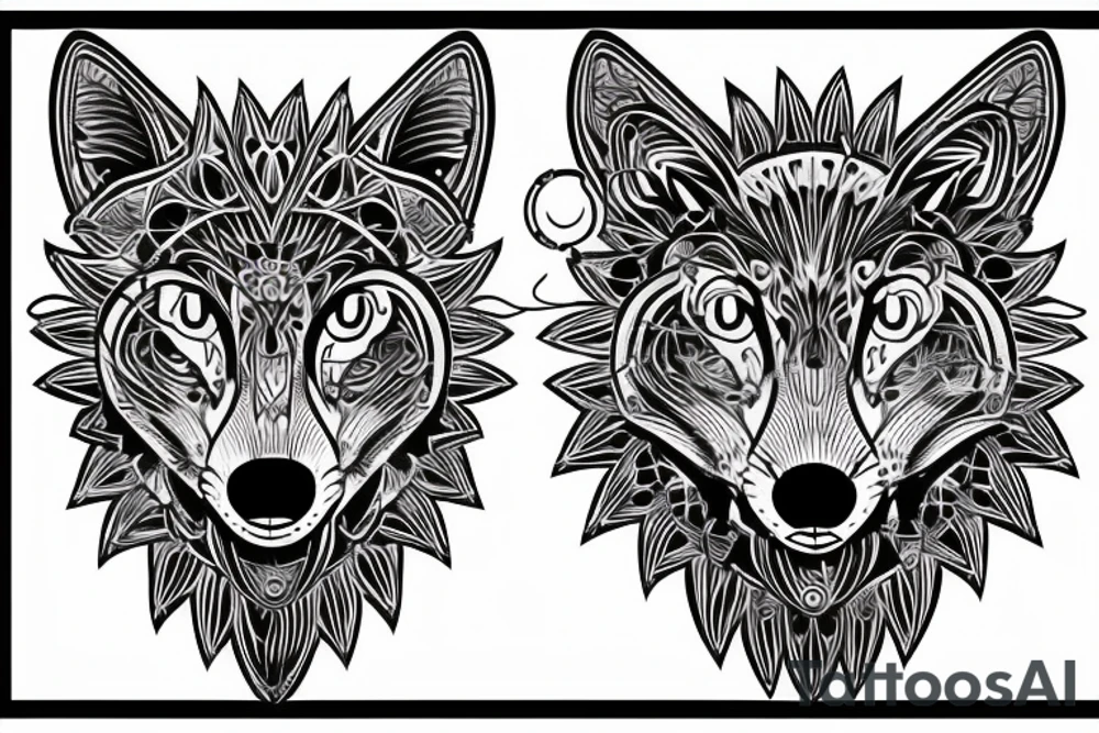 wolf face with half the face as electronic circuitry tattoo idea