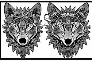 wolf face with half the face as electronic circuitry tattoo idea