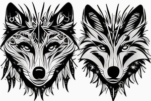 wolf face with half the face as electronic circuitry tattoo idea