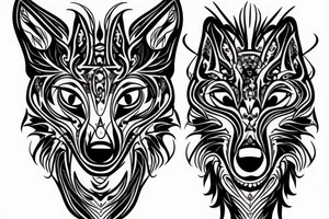 wolf face with half the face as electronic circuitry tattoo idea