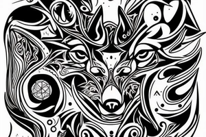 wolf face with half the face as electronic circuitry tattoo idea
