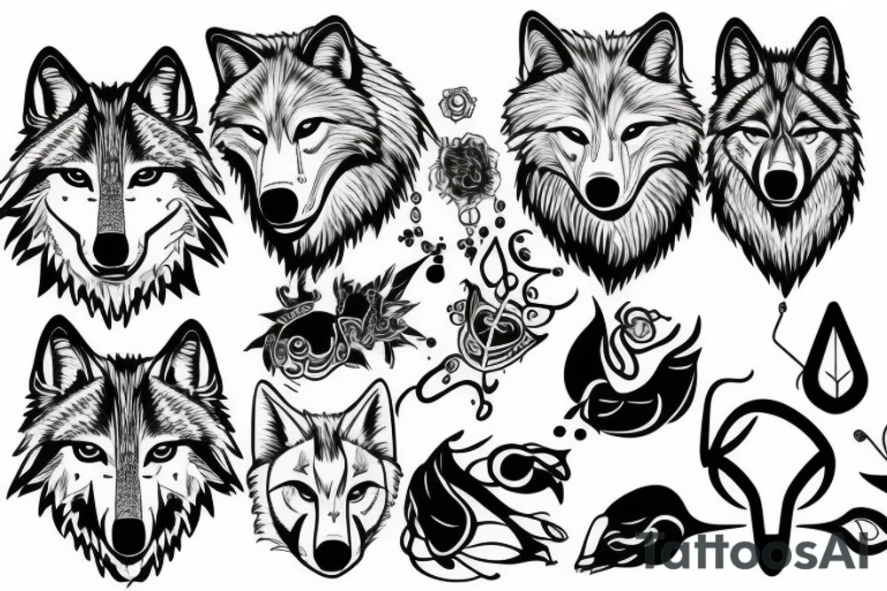 wolf face electronic circuitry tattoo idea