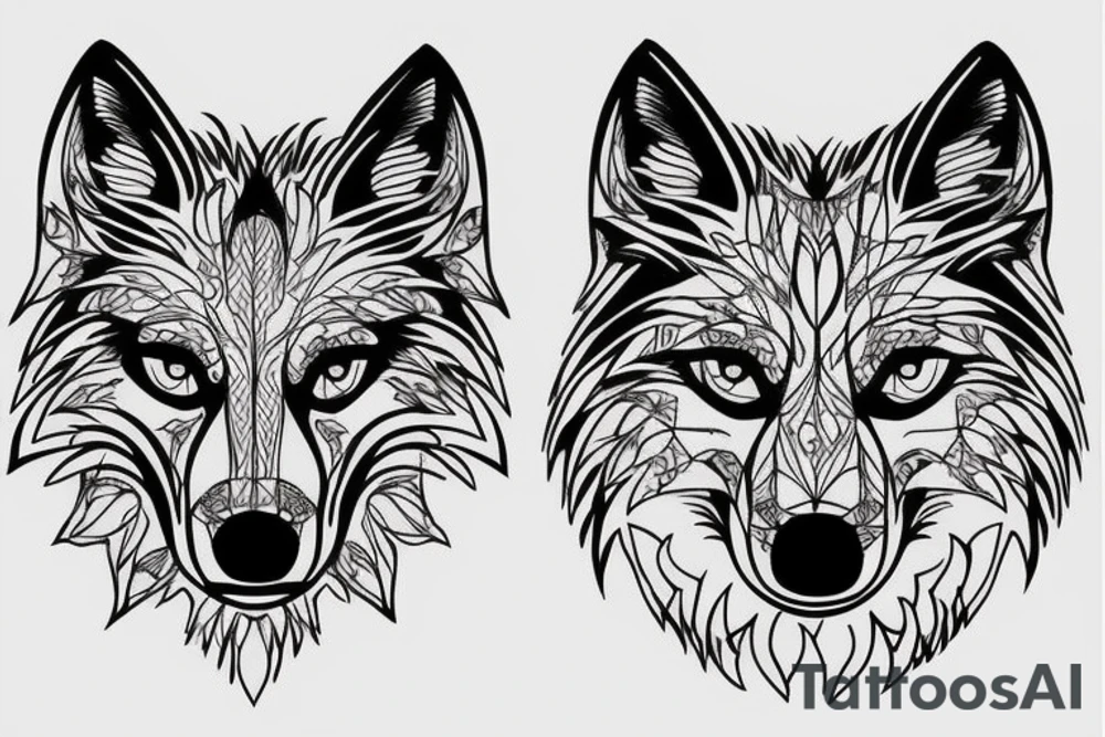 wolf face electronic circuitry tattoo idea