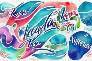 A colourful ocean spray with the word "Kyria" in it tattoo idea
