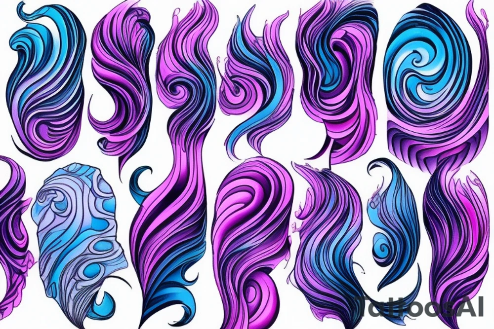 An ocean wave that is pink, blue and purple, that is large enough to cover an entire shoulder tattoo idea