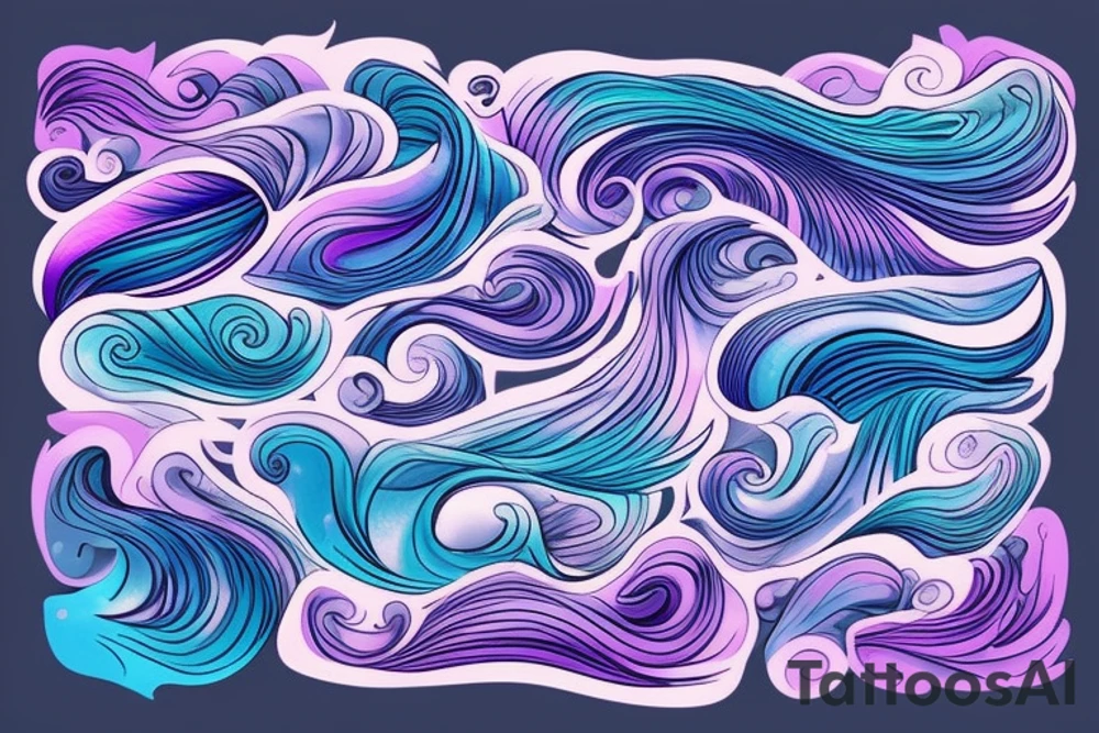 An ocean wave that is pink, blue and purple, that is large enough to cover an entire shoulder tattoo idea