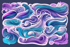 An ocean wave that is pink, blue and purple, that is large enough to cover an entire shoulder tattoo idea