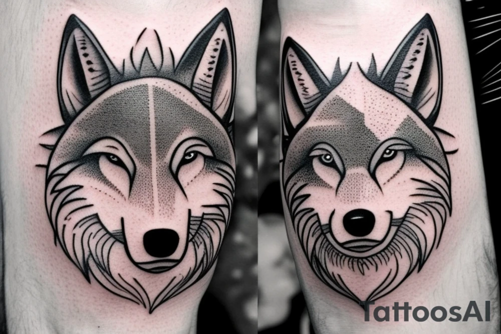 inner forearm tattoo of a wolf face, half of the face should be abstract lines tattoo idea