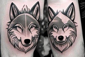 inner forearm tattoo of a wolf face, half of the face should be abstract lines tattoo idea