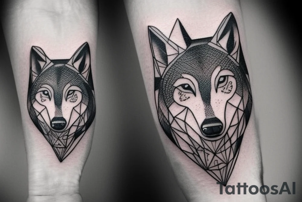 inner forearm tattoo of a wolf face, half of the face should be abstract lines tattoo idea