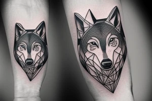 inner forearm tattoo of a wolf face, half of the face should be abstract lines tattoo idea