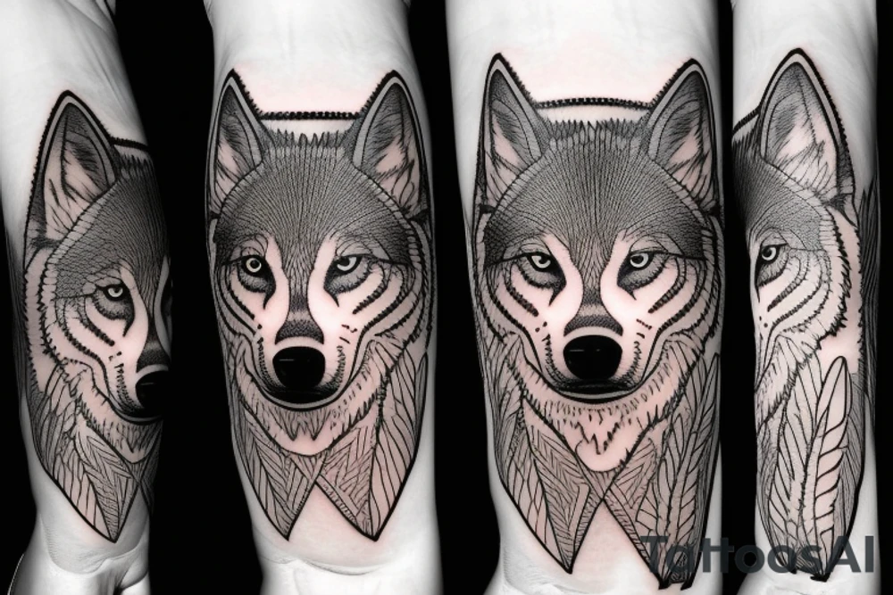 inner forearm tattoo of a wolf face, half of the face should be made out of digital circuitry tattoo idea