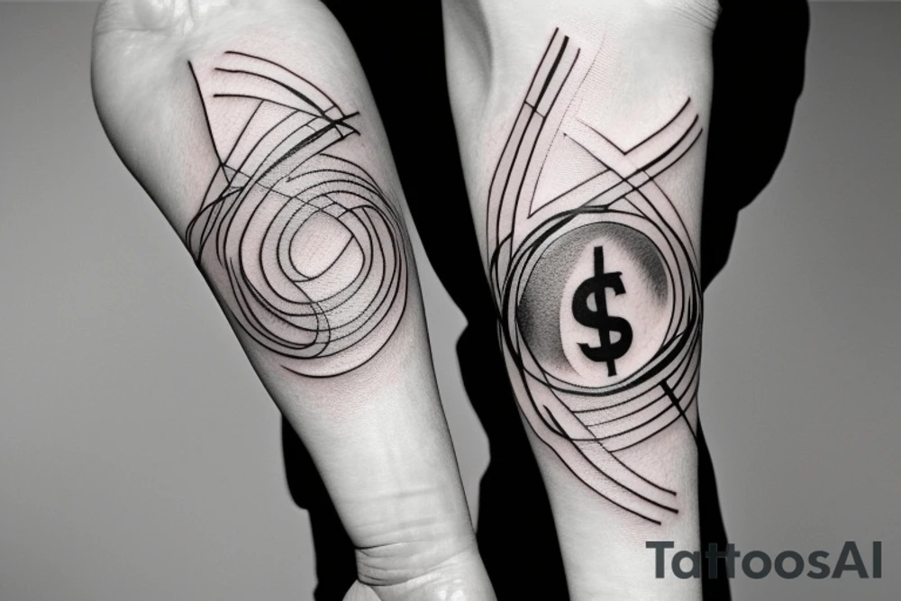 inner forearm tattoo of a dollar sign, half of the face should be made out of abstract lines tattoo idea