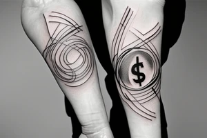 inner forearm tattoo of a dollar sign, half of the face should be made out of abstract lines tattoo idea