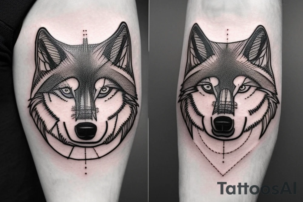 inner forearm tattoo of a wolf face, half of the face should be made out of abstract lines and the eyes of the wolf should be dollar signs tattoo idea
