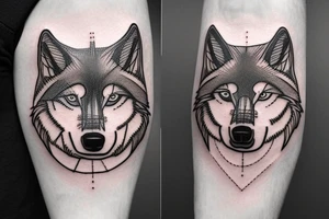 inner forearm tattoo of a wolf face, half of the face should be made out of abstract lines and the eyes of the wolf should be dollar signs tattoo idea