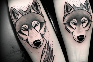 inner forearm tattoo of a wolf face, half of the face should be made out of abstract lines and the eyes of the wolf should be dollar signs tattoo idea