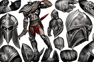 spartan full body man with helmet god of war tattoo idea