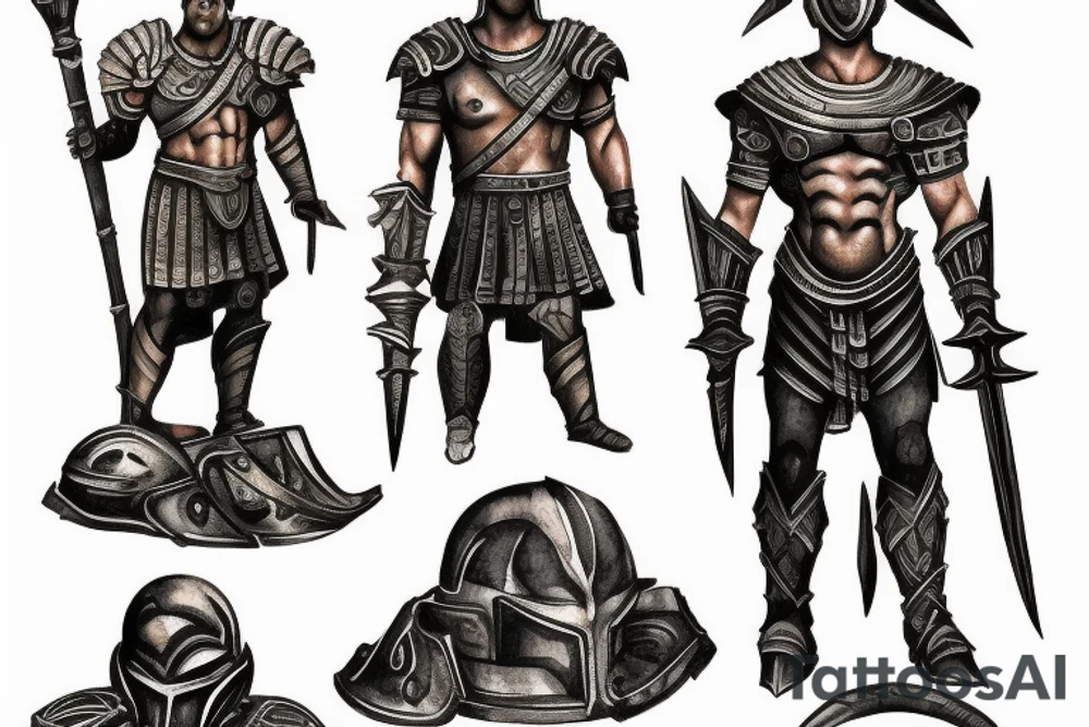spartan full body man with helmet god of war tattoo idea