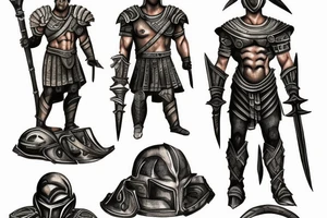 spartan full body man with helmet god of war tattoo idea