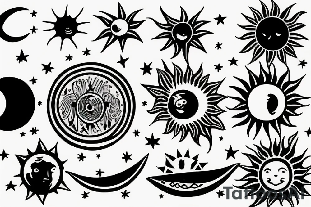 Moon and sun music tattoo idea