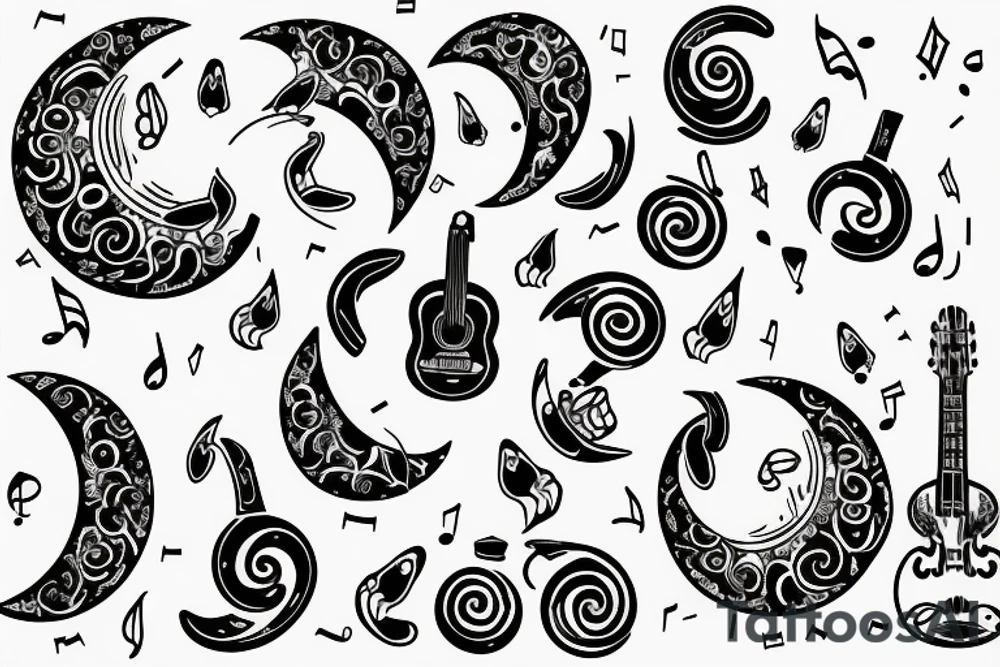 Moon with music notes tattoo idea