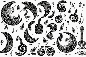 Moon with music notes tattoo idea