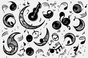 Moon with music notes tattoo idea