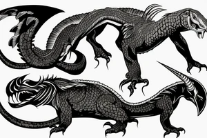 Outer sleeve tattoo with a komodo dragon, eagle and oryx tattoo idea