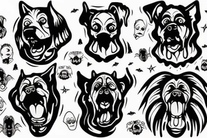 scary dog with 5 heads tattoo idea