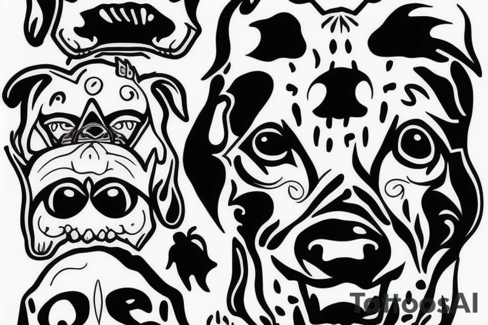 scary dog with 5 heads tattoo idea