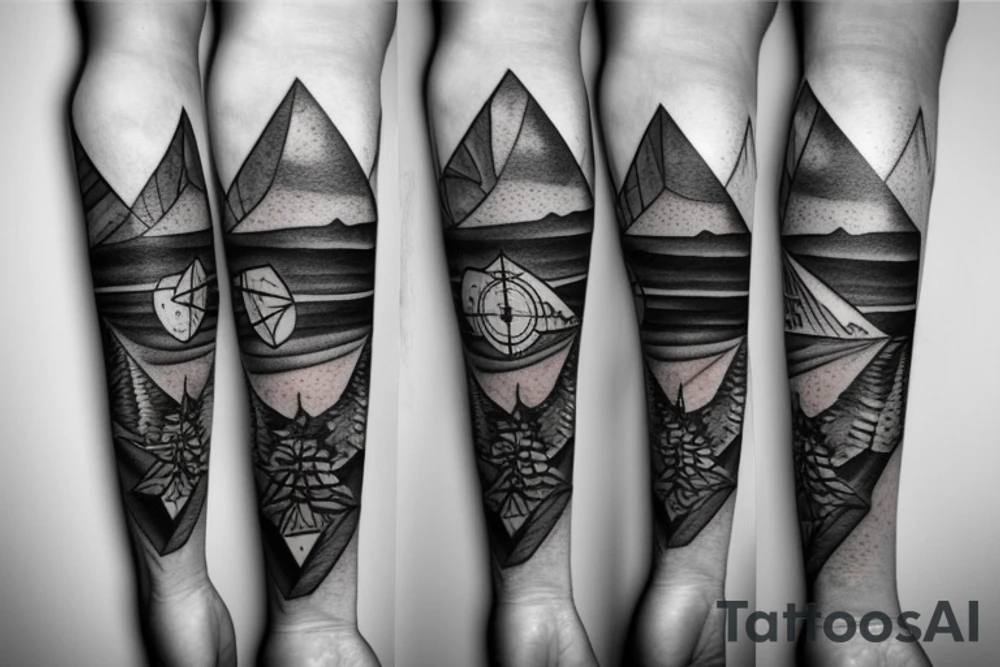 Hawaii, family, mountains, sea, woods, compass in triangles tattoo idea