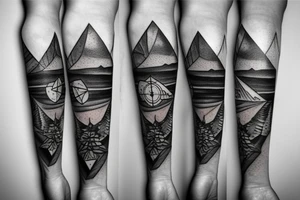 Hawaii, family, mountains, sea, woods, compass in triangles tattoo idea
