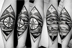 Hawaii, family, mountains, sea, woods, compass in triangles tattoo idea