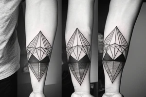 Minimal tattoo. For hand. Motives, family, father with two sons, mountains, sea, woods, compass in triangles tattoo idea