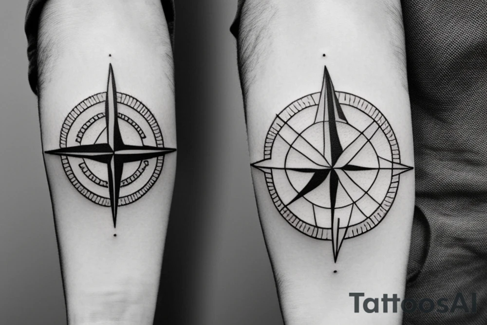 Minimal tattoo. For hand. Motives, family, father with two sons, mountains, sea, woods, compass tattoo idea